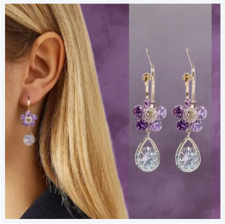 Purple Crystal Flower Earrings