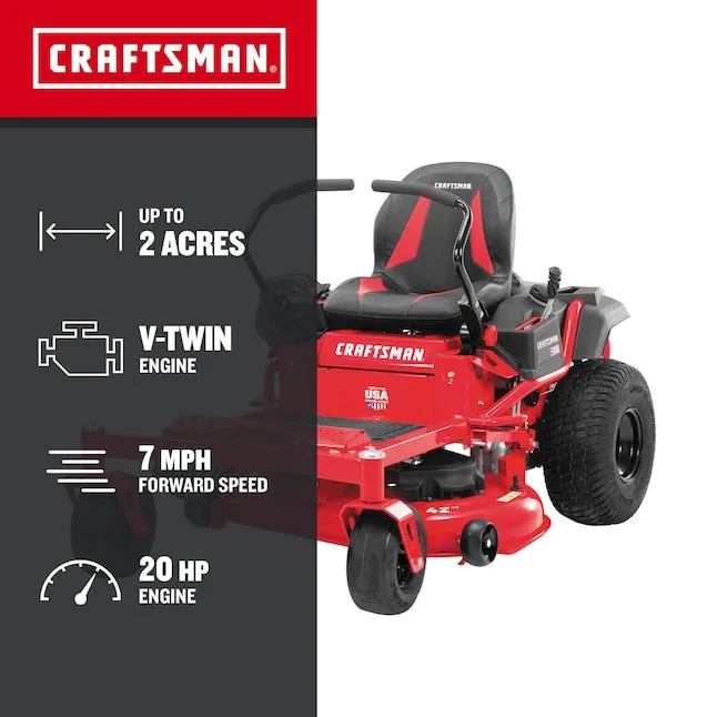 CRAFTSMAN Z5200 | 42 in Gas Zero-Turn Riding Lawn Mower | 20HP Kohler 7000 Twin-Cylinder Engine | High Back Seat (17RRFACS093)