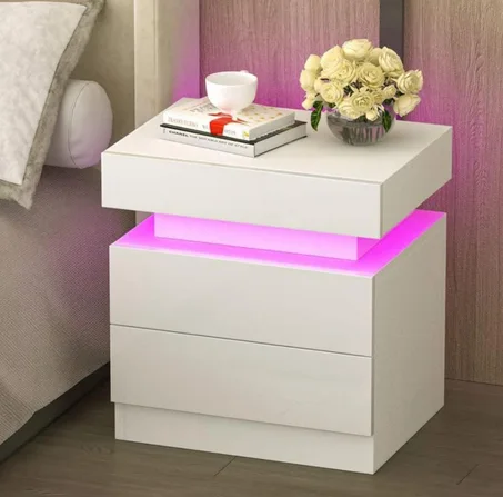 Table de Nuit avec Éclairage LED – 2 Tiroirs