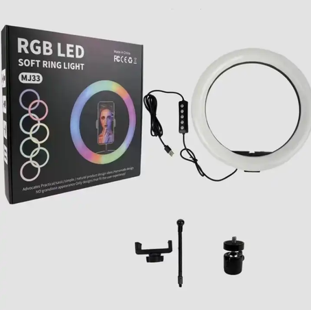 Lampe Selfie LED RVB avec Trépied et Support Téléphone – Lumière Anneau Pro pour Bureau, Vidéos et Maquillage