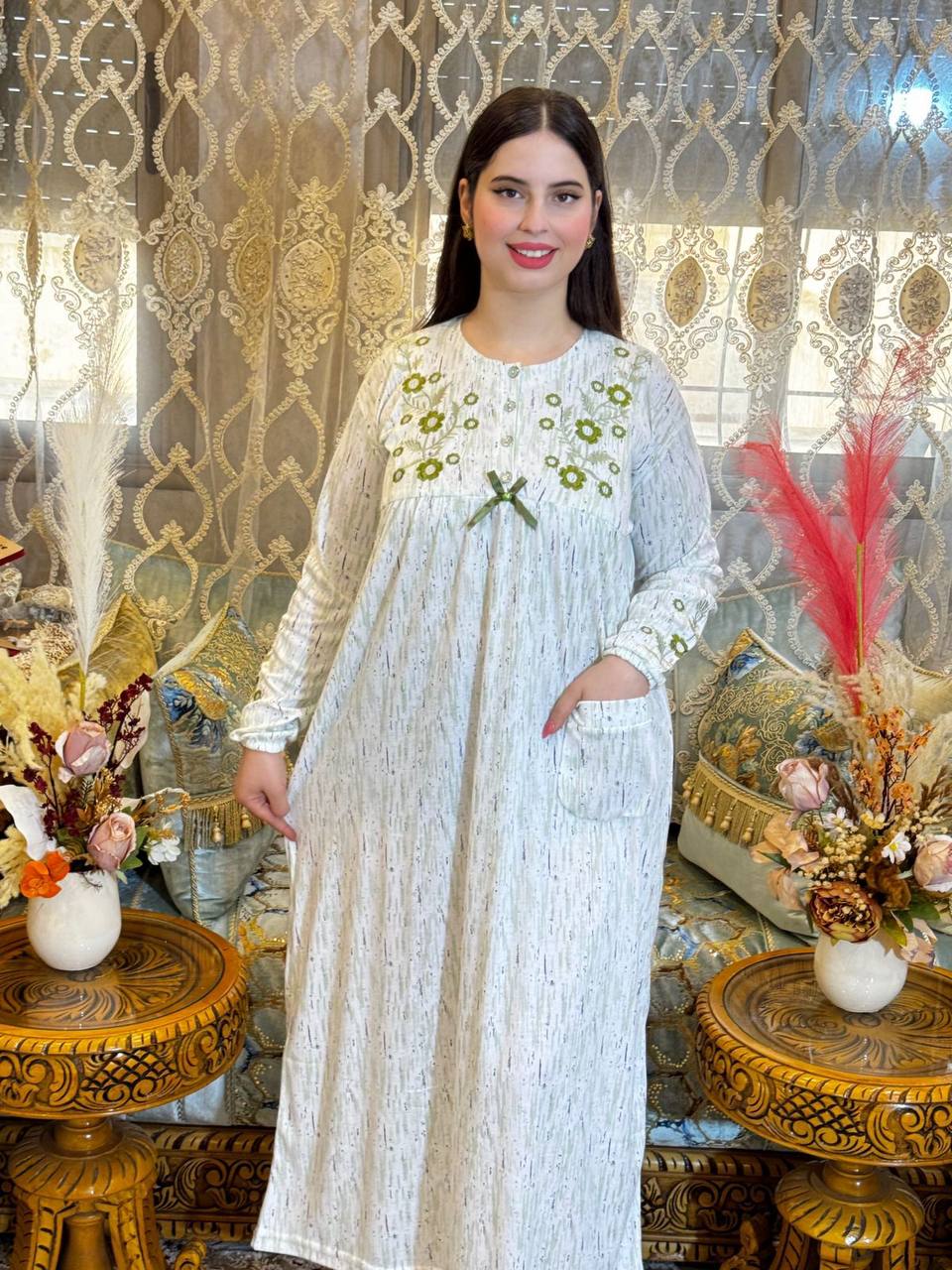 🧵 بيجامة قطن مطروزة – ناعمة وأنيقة✨