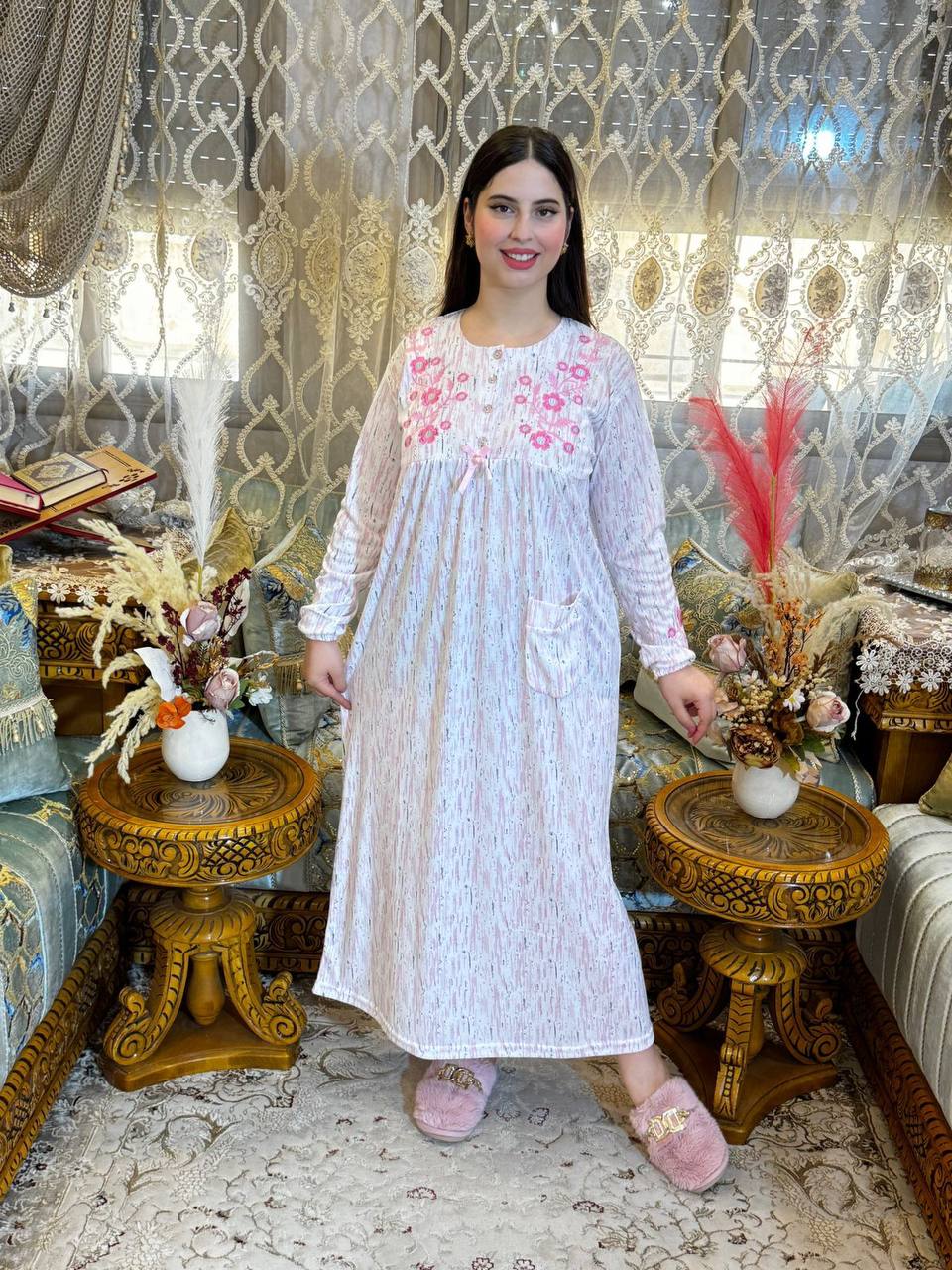 🧵 بيجامة قطن مطروزة – ناعمة وأنيقة✨