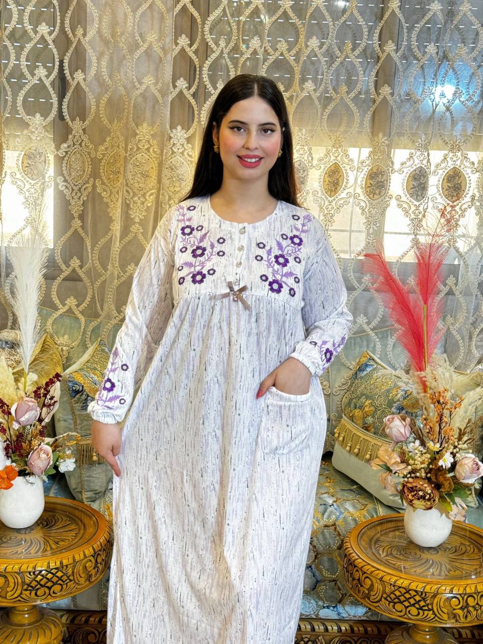 🧵 بيجامة قطن مطروزة – ناعمة وأنيقة✨