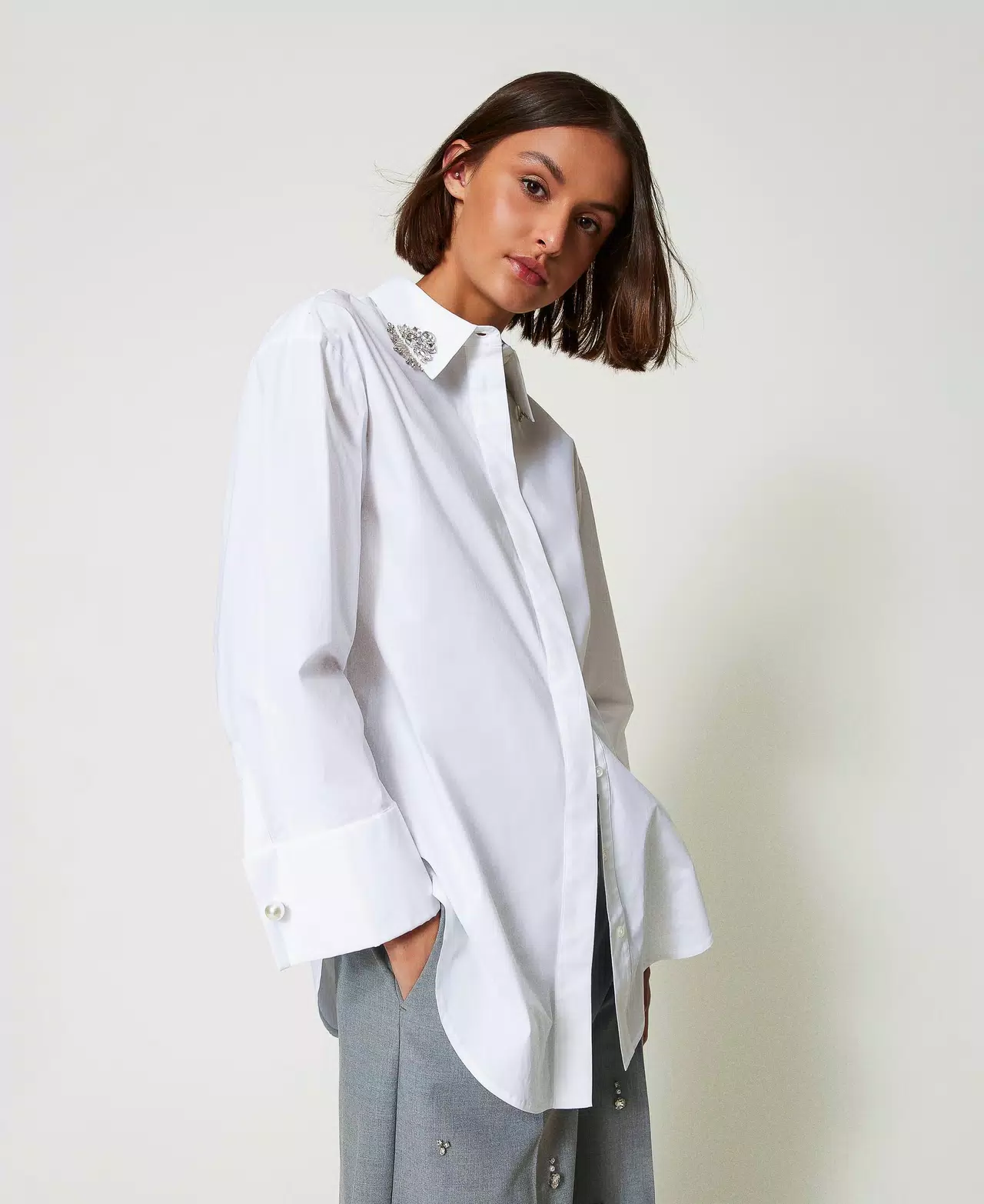 Chemise oversize en popeline avec broderies