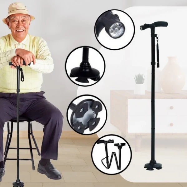 عكاز المشي لكبار السن القابل للطي مع مصباح LED للإضاءة الليلية Magic Cane Foldable Walking Stick With Led Light