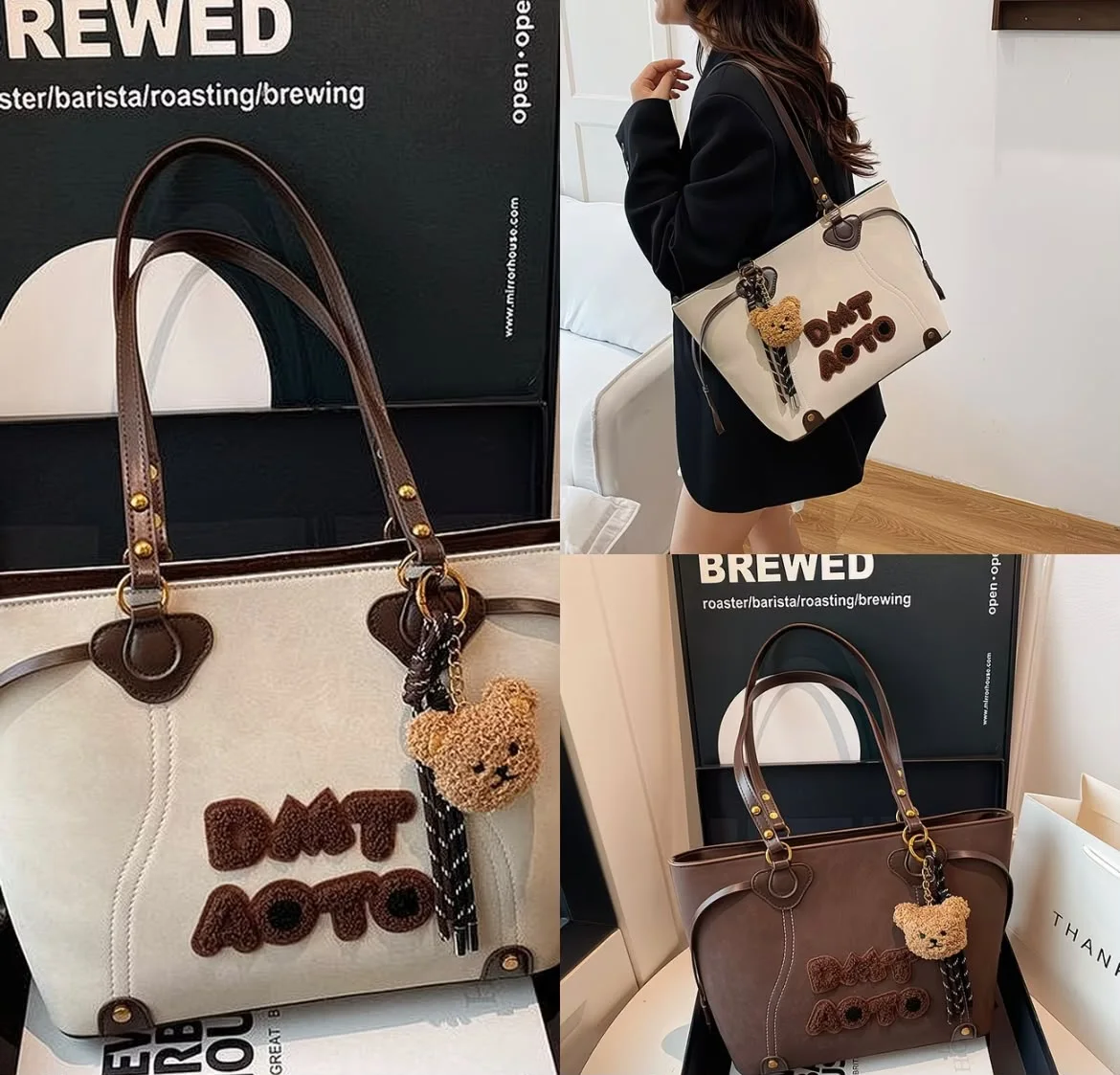 Sac à main Élégant pour Femme avec Pendentif Ours