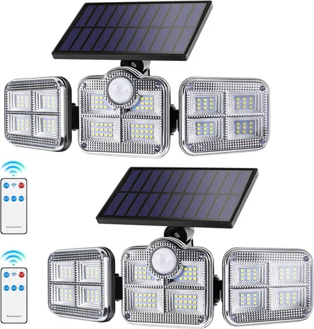 Lampes solaires de sécurité à trois têtes avec détecteur de mouvement et télécommande