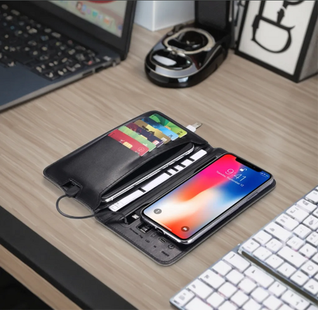 Portefeuille avec chargeur intégré, sac à main de chargement de téléphone pour homme et femme, porte passeport et chargeur, portefeuille bancaire