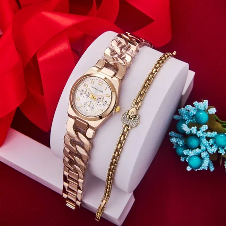 ساعة بجوده عالية مقاومة للصدأ مع كوغميط هدية