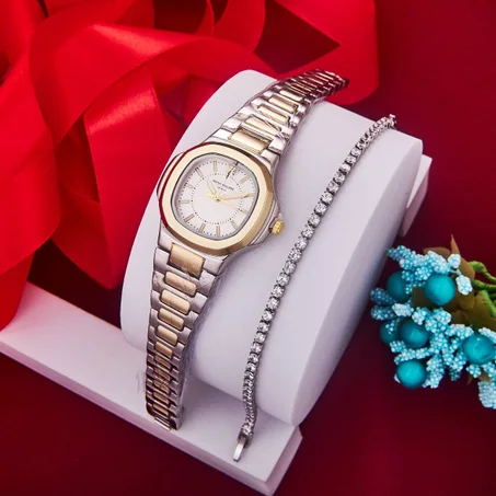 ساعة بجوده عالية مقاومة للصدأ مع كوغميط هدية