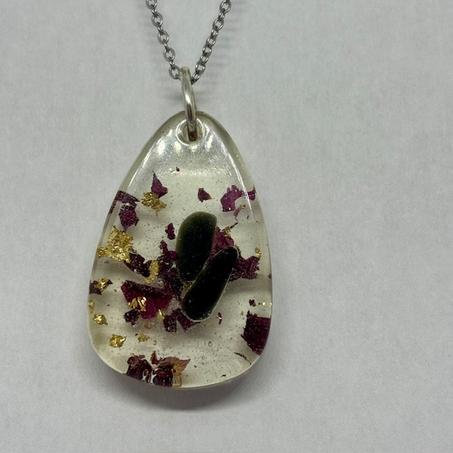 Réf 06247 Pendentif Flower Power Rose Or et obsidienne noire