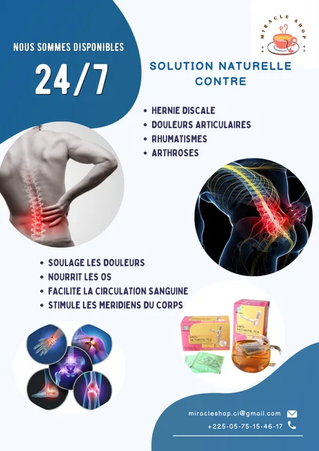 Produit contre le rhumatisme, l'arthrose, les douleurs articulaires et l'hernie discale