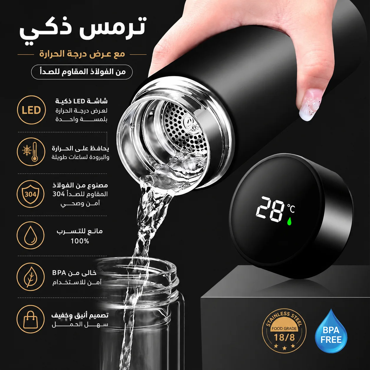 ترمس ذكي مع عرض درجة الحرارة من الفولاذ المقاوم للصدأ - 500 ممل