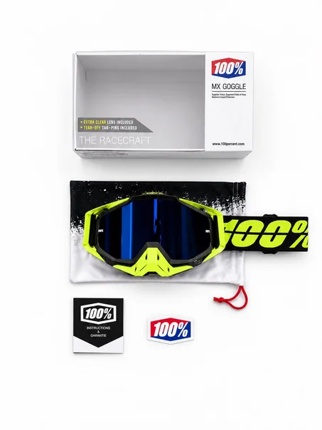 Lunettes 100% Motocross Premium –jaune avec bleu ciel