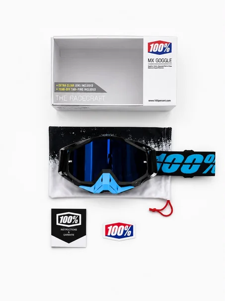 Lunettes 100% Motocross Premium – Bleu ciel avec le noir