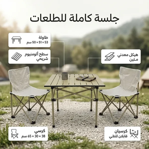 مجموعة البر والطلعات (طاولة مع 2 كراسي)
