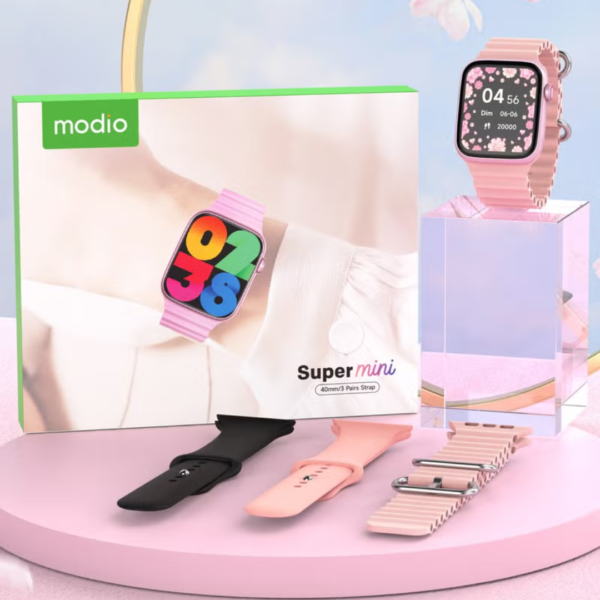 Modio Super Mini Ladies Special Smart Watch with Three Set Strap – Pink