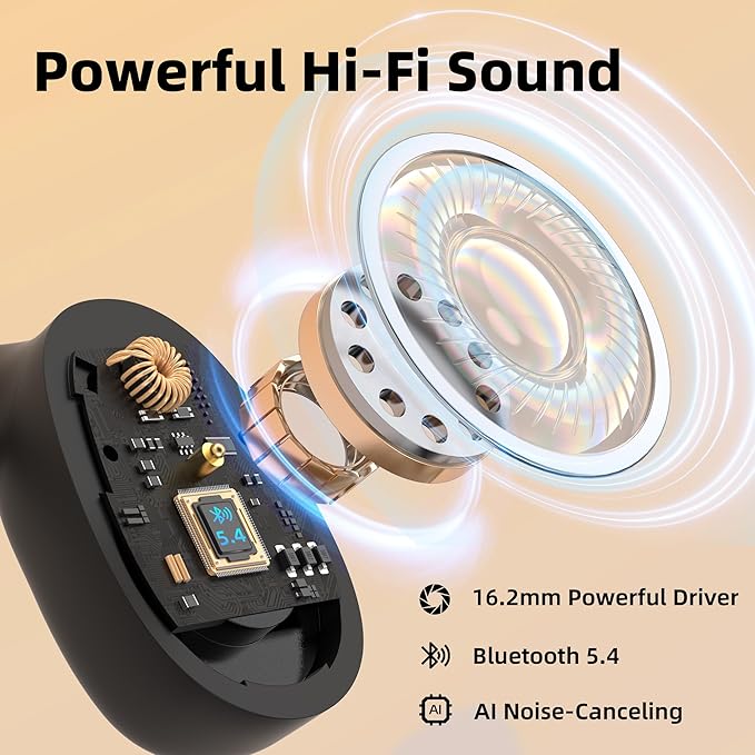 oraolo Open Ear Earbuds, Bluetooth 5.4 Wireless Earbuds with Large 16.2mm Driver, Open Earbuds with AI Noise Cancellation, 32 Hours Battery Life, Running Headphones Resistant to