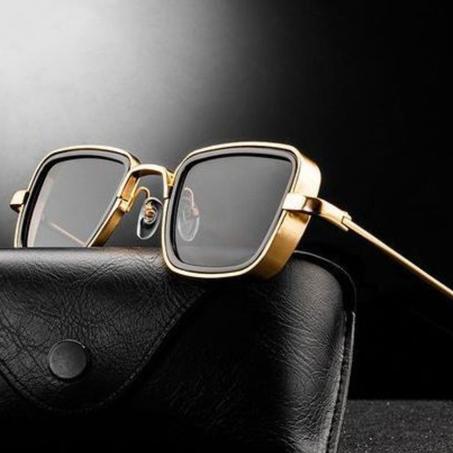 Retro épais Edge Métal Monture Lunettes De Soleil Tendance - Or/Gris