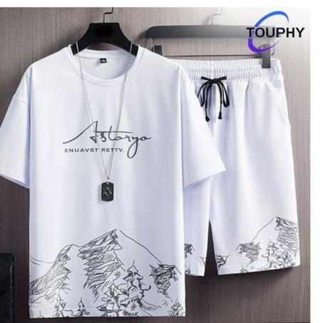 Partagez ce produit    T-Shirts + Shorts 100% Coton Ensemble À Manches Courtes Pour Hommes - Blanc