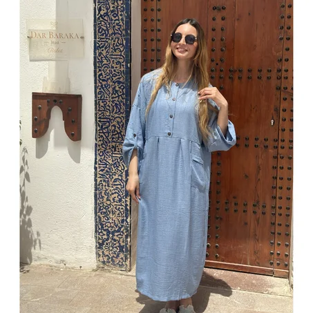 Robe longue boutonnée bohème en lin