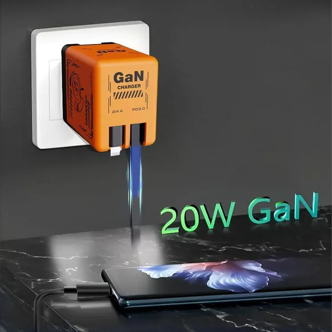 Carregador rápido retrátil de duas portas para viagens, casa e escritório.