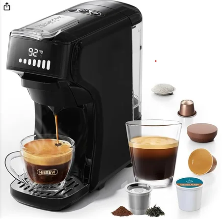 هيبريو ماكينة تحضير القهوة 6 في 1 من اتش 1 بي، ماكينة اسبريسو 19 بار متوافقة مع Kcup*/Ns*/DG*/ مسحوق اسبريسو، وضع بارد/ساخن مع مؤشر LED، موفرة للطاقة وحماية ضد الجفاف