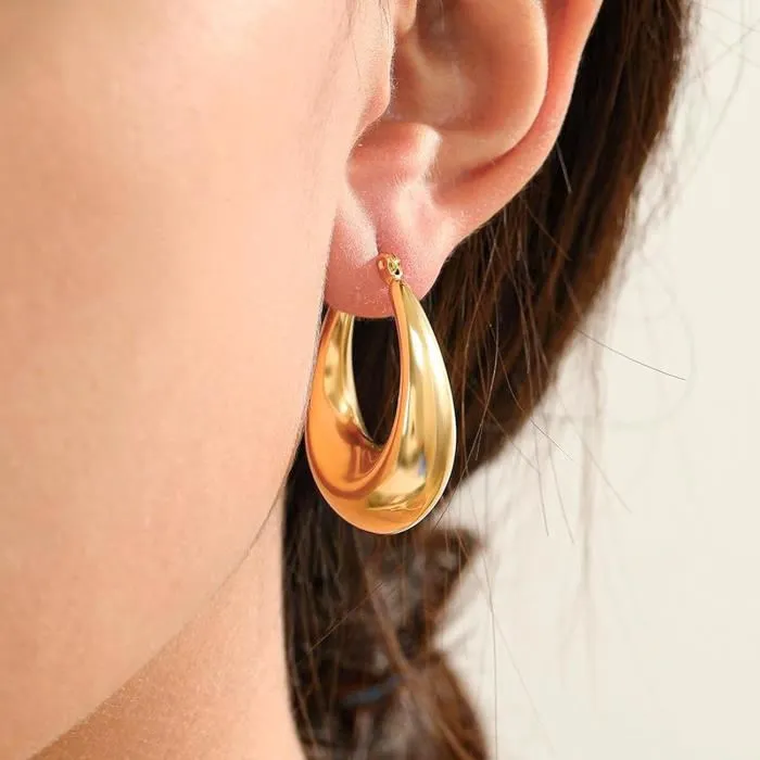 Boucles d'oreilles créoles épaisses en acier inoxydable | حلقات أذن سميكة من الستانلس ستيل