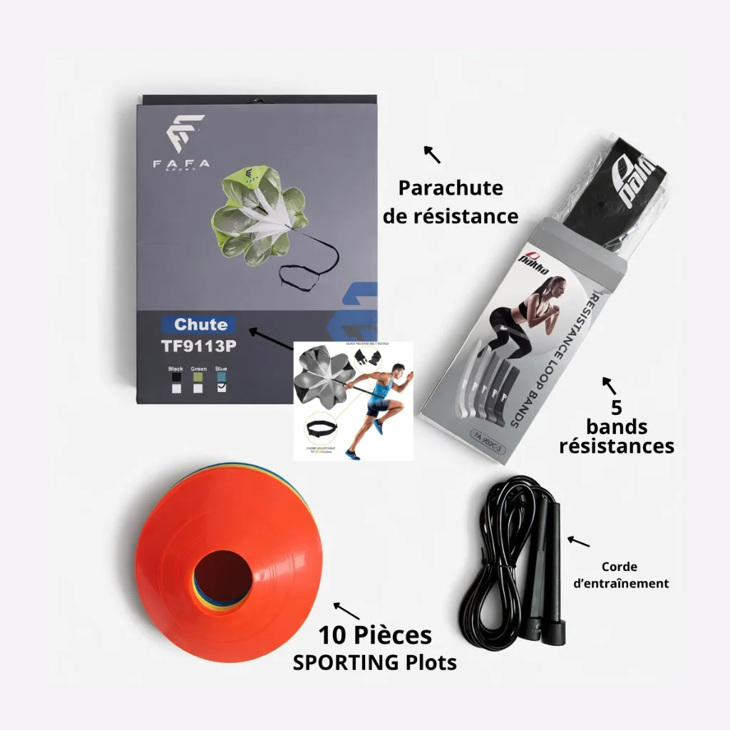 Pack Entraînement Pro – Parachute + Corde + 10 Plots + 5 Bandes