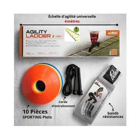 Pack Entraînement Complet - Échelle 4 mètres+ Corde + 10 Plots + 5 Bandes – 250 DH | Livraison Gratuite