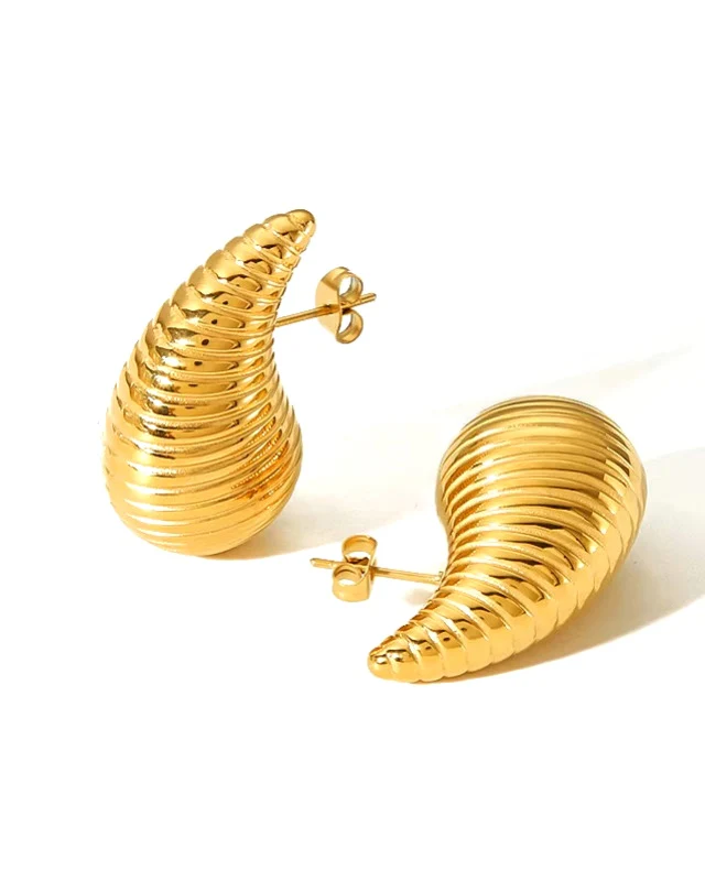 Boucles Goutte d’Eau Linéaires en Acier Inoxydable | أقراط بتصميم قطرة ماء