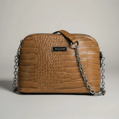 شنطة كتف كراميل نقش كروكو بسلسلة فضية