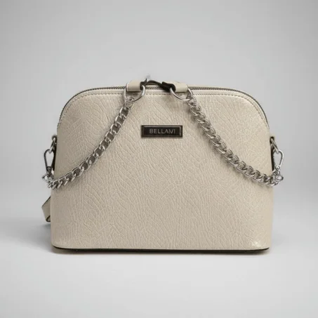 شنطة كتف عاجية نقش كروكو بسلسلة فضية