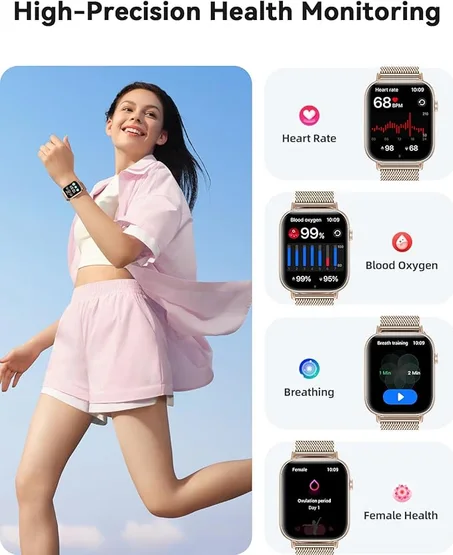 ساعة ذكية بشاشة 1.83 بوصة مقاومة للماء بمعيار IP68، تدعم المكالمات وأكثر من 100 وضع رياضي ومراقبة النوم وضربات القلب ومستوى الأكسجين في الدم لاندرويد وآيفون من فيتون كلاود - مع 2 سوار، وردي ذ