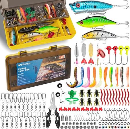 Fishing Lures, 144Pcs Tackle Box Included Crankbaits, Spoon, Hooks, Jigs, Weights and More Other Accessories, Fishing Bait Lure Gear Kit Gifts for Men Bass Freshwater