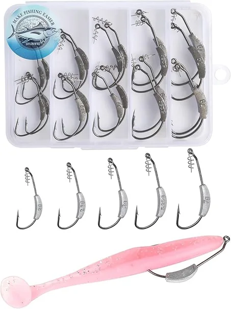 25 piezas/caja de anzuelos de natación con peso, ganchos de pesca con peso para agua salada, sin hierbas, para pesca de lubina, mixto, 5 tamaños