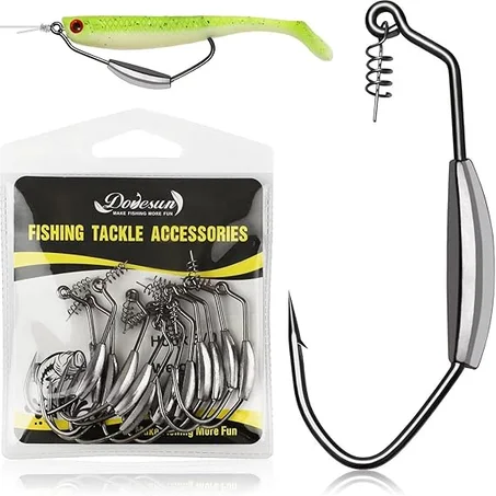 Dovesun 12 piezas/44 anzuelos de pesca con peso para agua salada y agua dulce, gusanos sin malas hierbas para pesca de lubina