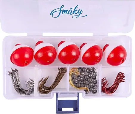 Smaky Kit de aparejos de pesca, equipo para principiantes, 80 piezas, incluye anzuelos de pesca, anzuelos de pulpo, círculos, plomadas, kit de inicio para cebos artificiales y vivos (80 pieza