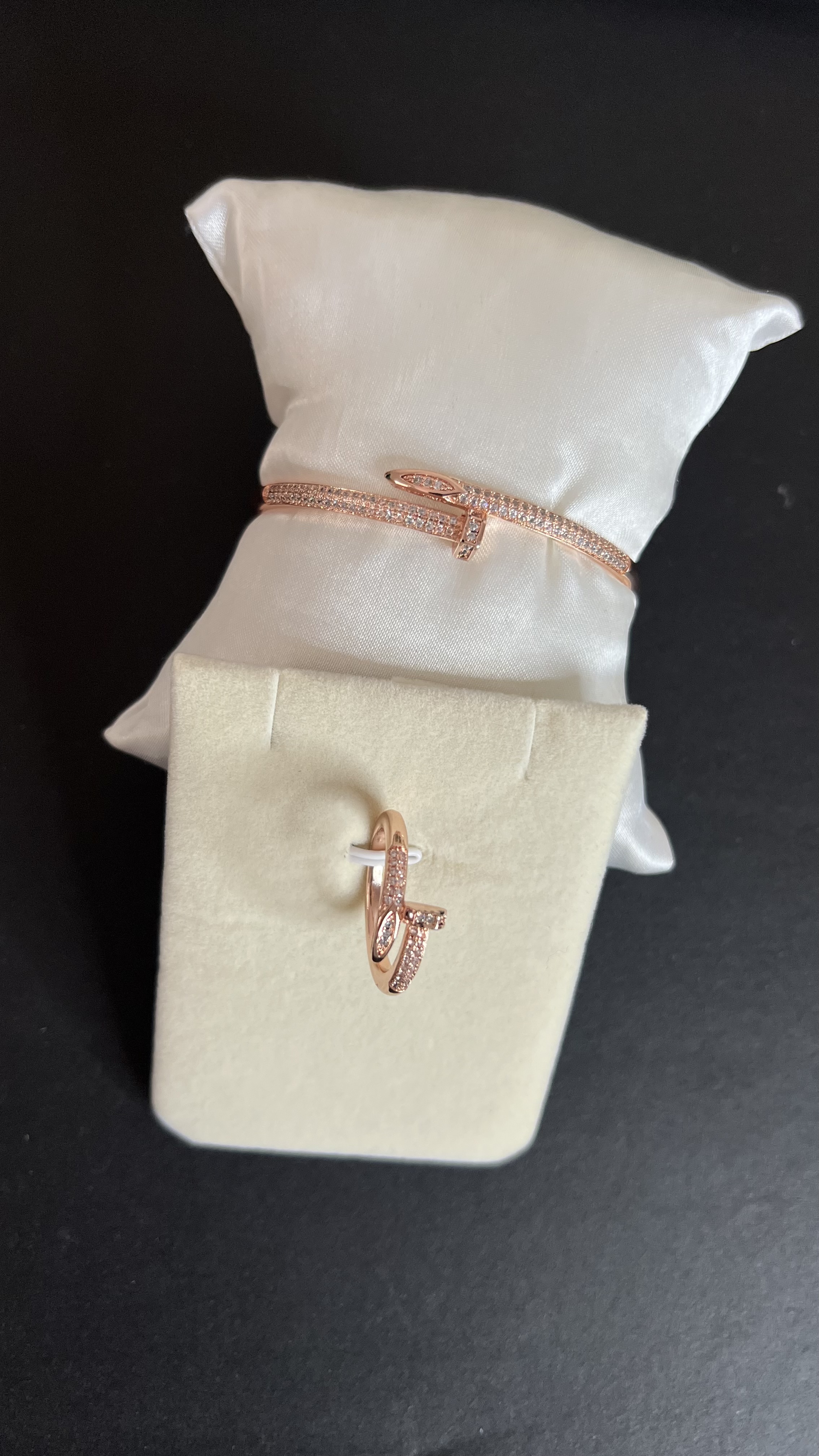 Bracelet Clou + bague Rose Gold