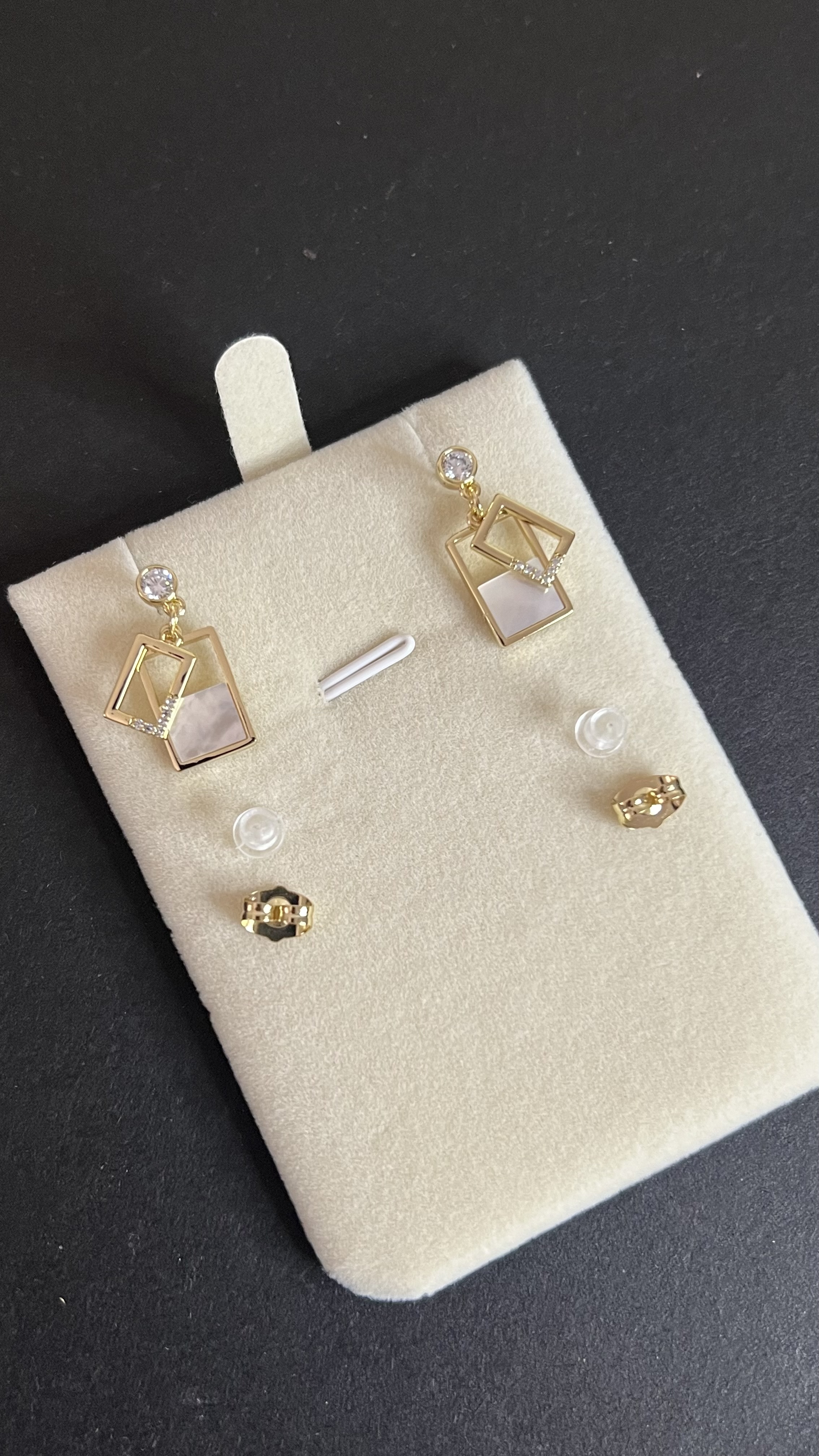 Boucles 2 rectangles Gold avec motif diamant