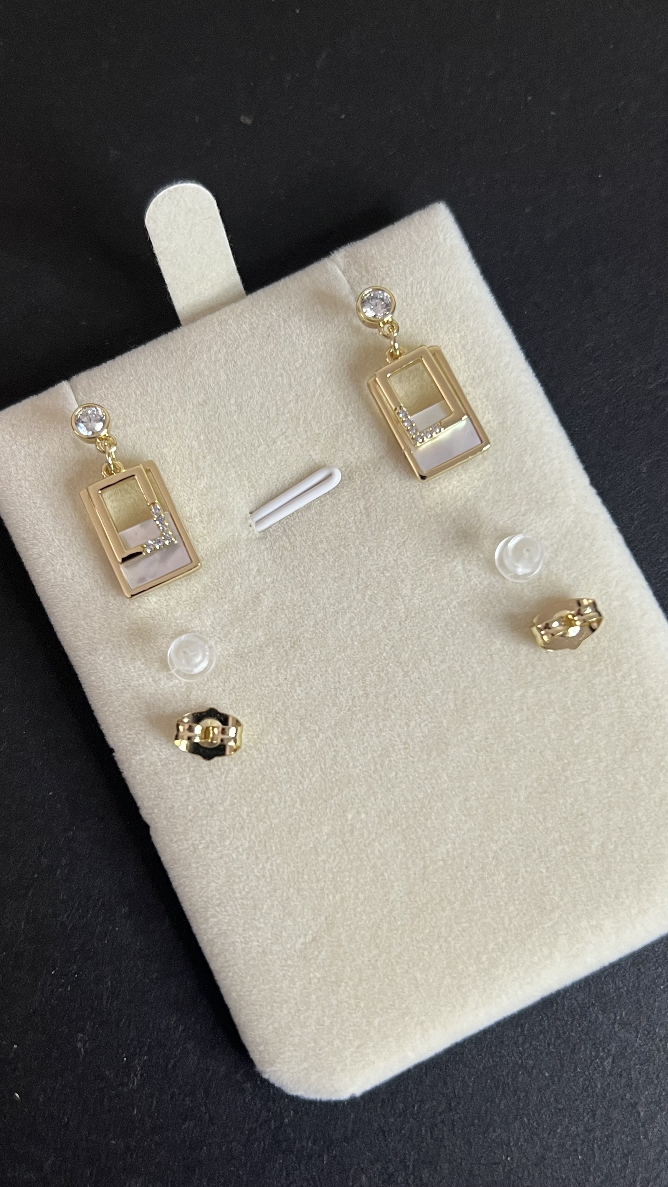 Boucles 2 rectangles Gold avec motif diamant