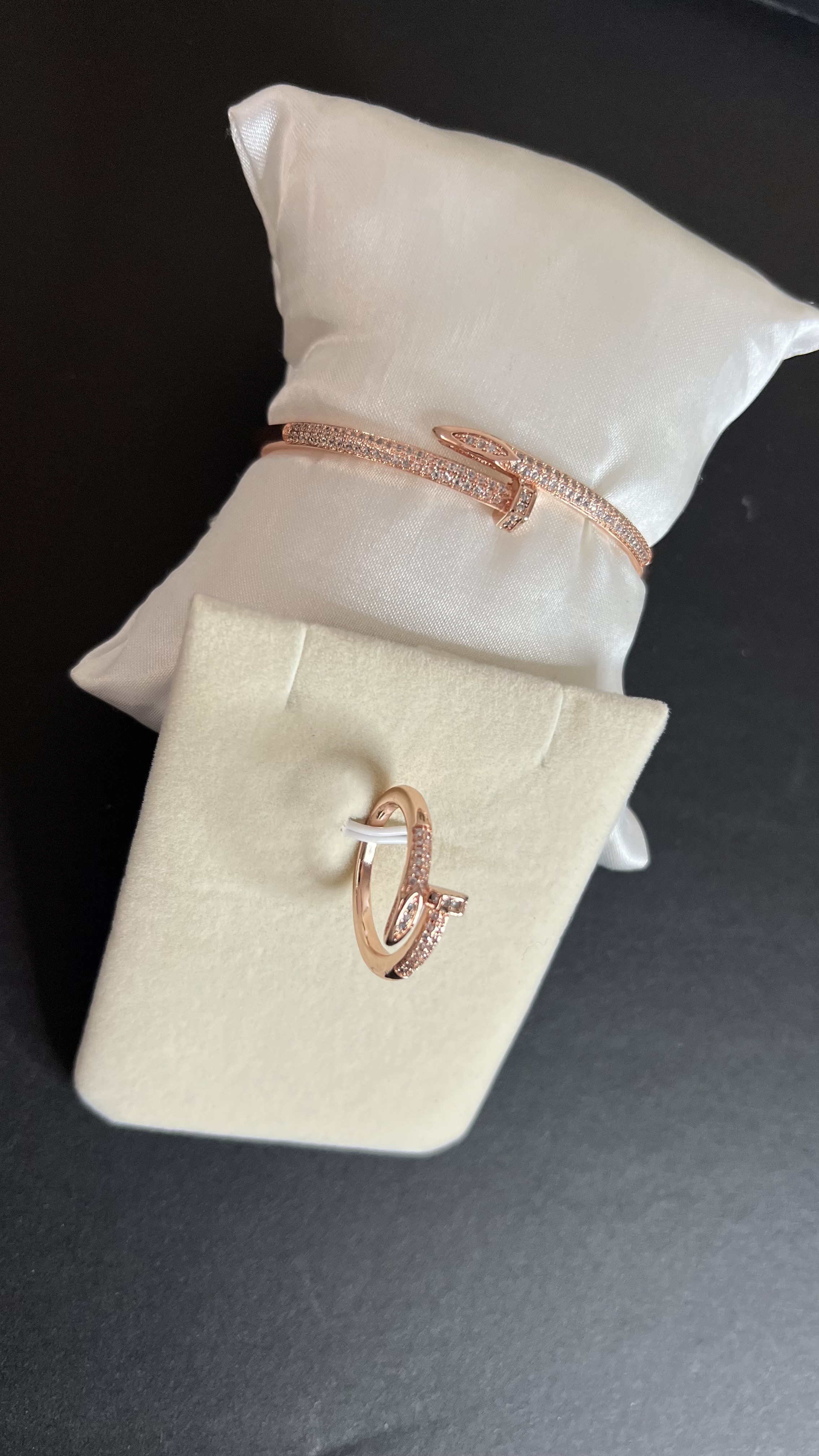 Bracelet Clou + bague Rose Gold