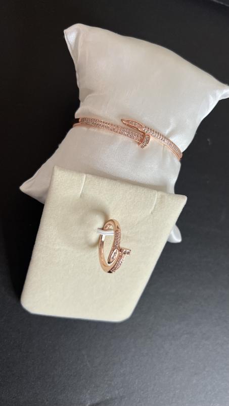 Bracelet Clou + bague Rose Gold