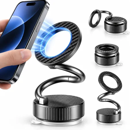 Support Téléphone Voiture Magnétique Ventouse à Vide Rotation 4 Axes –  حامل الهاتف المغناطيسي والشفط الهوائي للسيارة بـ 4 محاور دوران