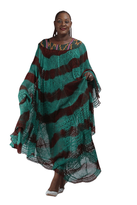 Robe Artisanale NDAPKA  Tricotée avec Encolure en Pagne Baoulé 👗