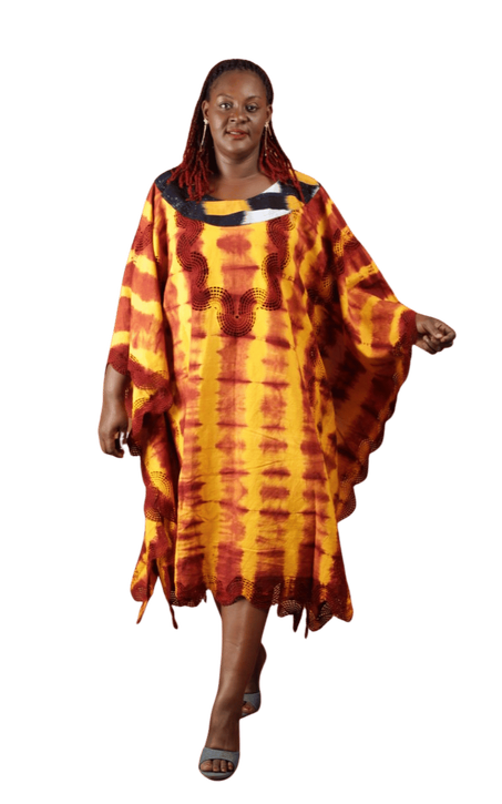 Robe Prestige NDAPKA bordure tricoté et encolure pagne Baoule 🇨🇮