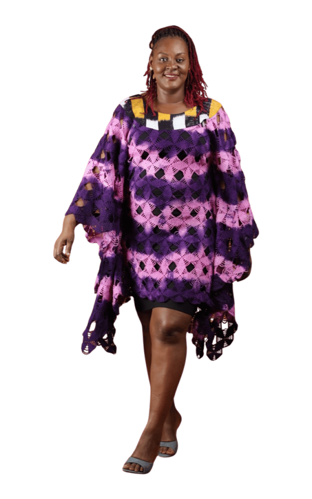 Mini Robe Tricotée Mélangée avec Pagne Baoulé NDAPKA 🧵