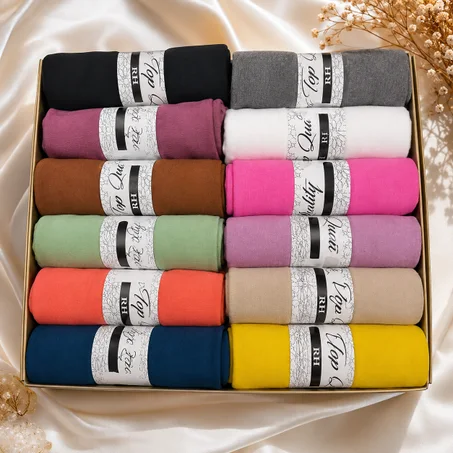 🧕✨ 12 شال ليكرا في باك واحد ✅ – 12 لون مختلف 🌈💖