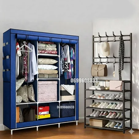 خزانة الملابس + منظم الأحذية طويل  + 10 علاقة هدية