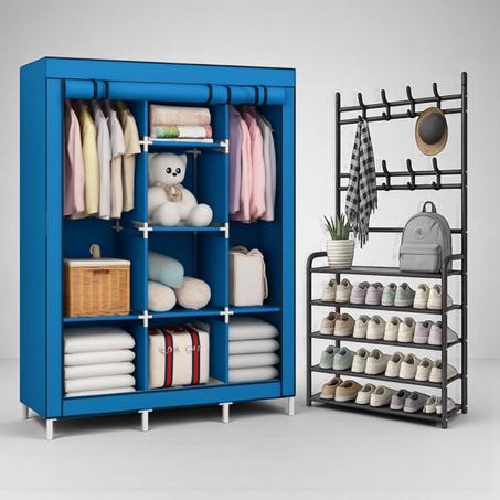 خزانة الملابس + منظم الأحذية طويل  و 10 علاقات هدية